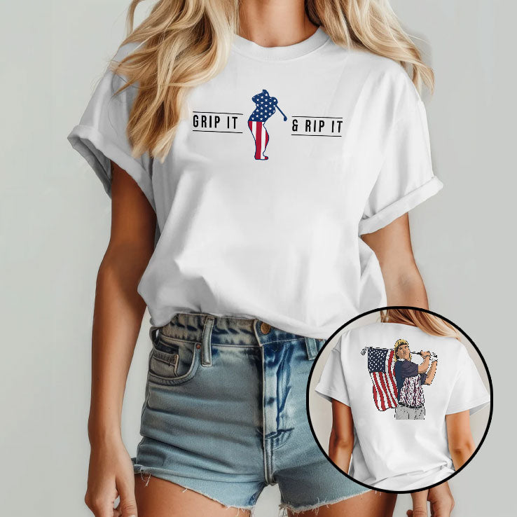 John Daly Grip It And Rip It Patriotic Golf Fan Funny 4th Of July Golfer Graphic T Shirt Unisex
