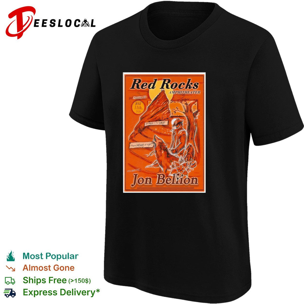 Jon Bellion Red Rocks Amphitheater concert poster orange climber art shirt Unisex