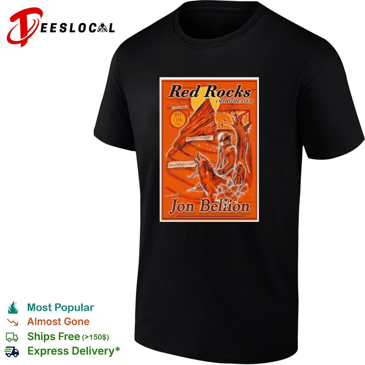 Jon Bellion Red Rocks Amphitheater concert poster orange climber art shirt Unisex