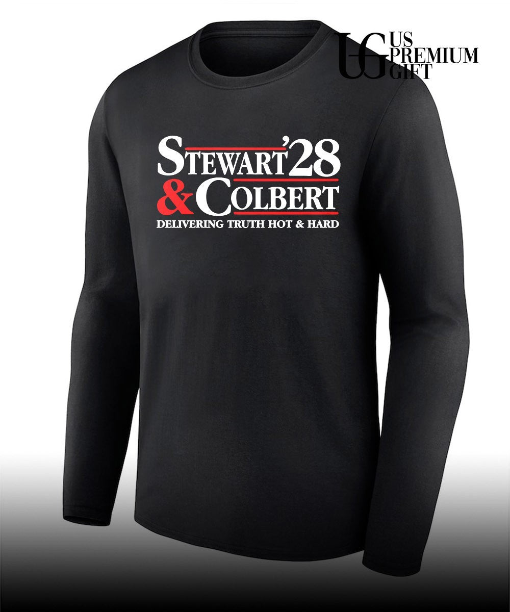 Jon Stewart Stephen Colbert Stewart 28 and Colbert delivering truth hot and hard shirt Unisex