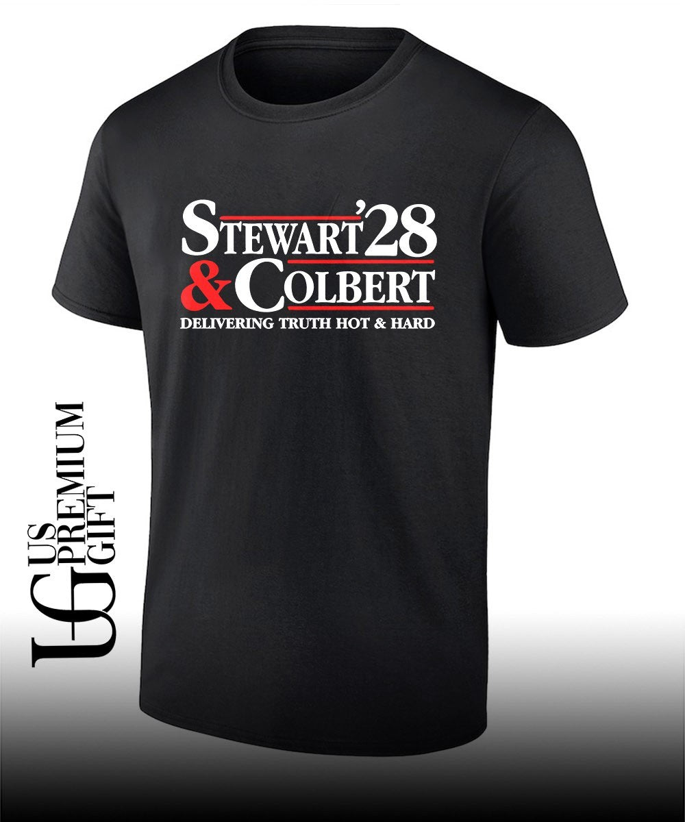 Jon Stewart Stephen Colbert Stewart 28 and Colbert delivering truth hot and hard shirt Unisex