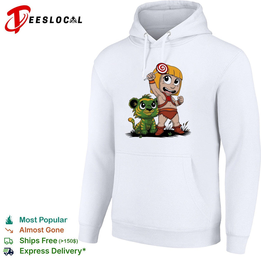 Jungle kid holding lollipop with tiger cub shirt Unisex