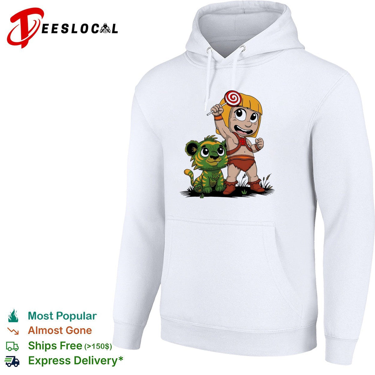 Jungle kid holding lollipop with tiger cub shirt Unisex