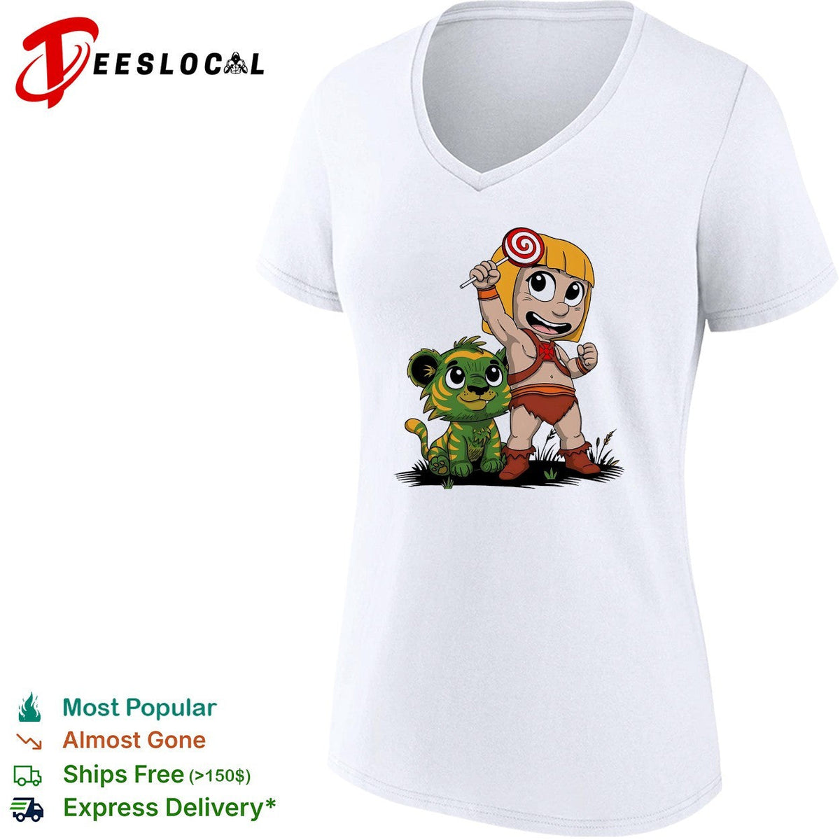 Jungle kid holding lollipop with tiger cub shirt Unisex