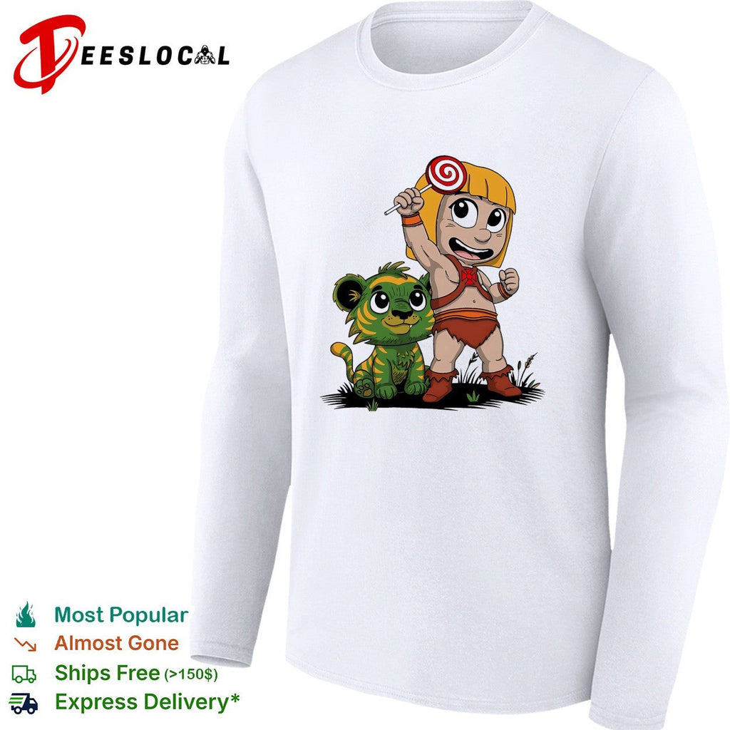 Jungle kid holding lollipop with tiger cub shirt Unisex