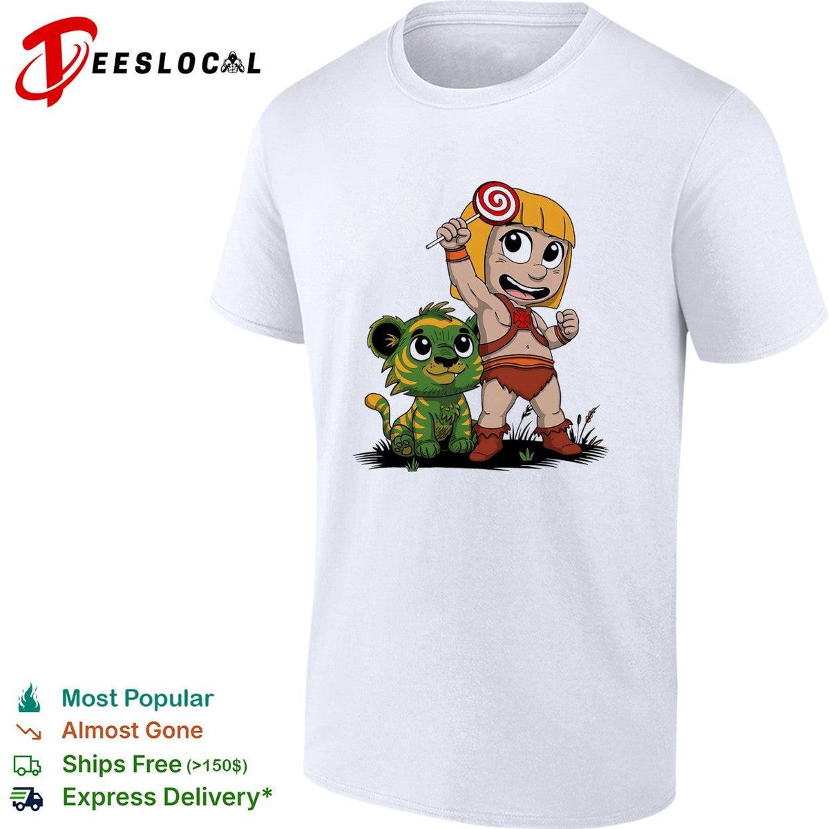 Jungle kid holding lollipop with tiger cub shirt Unisex