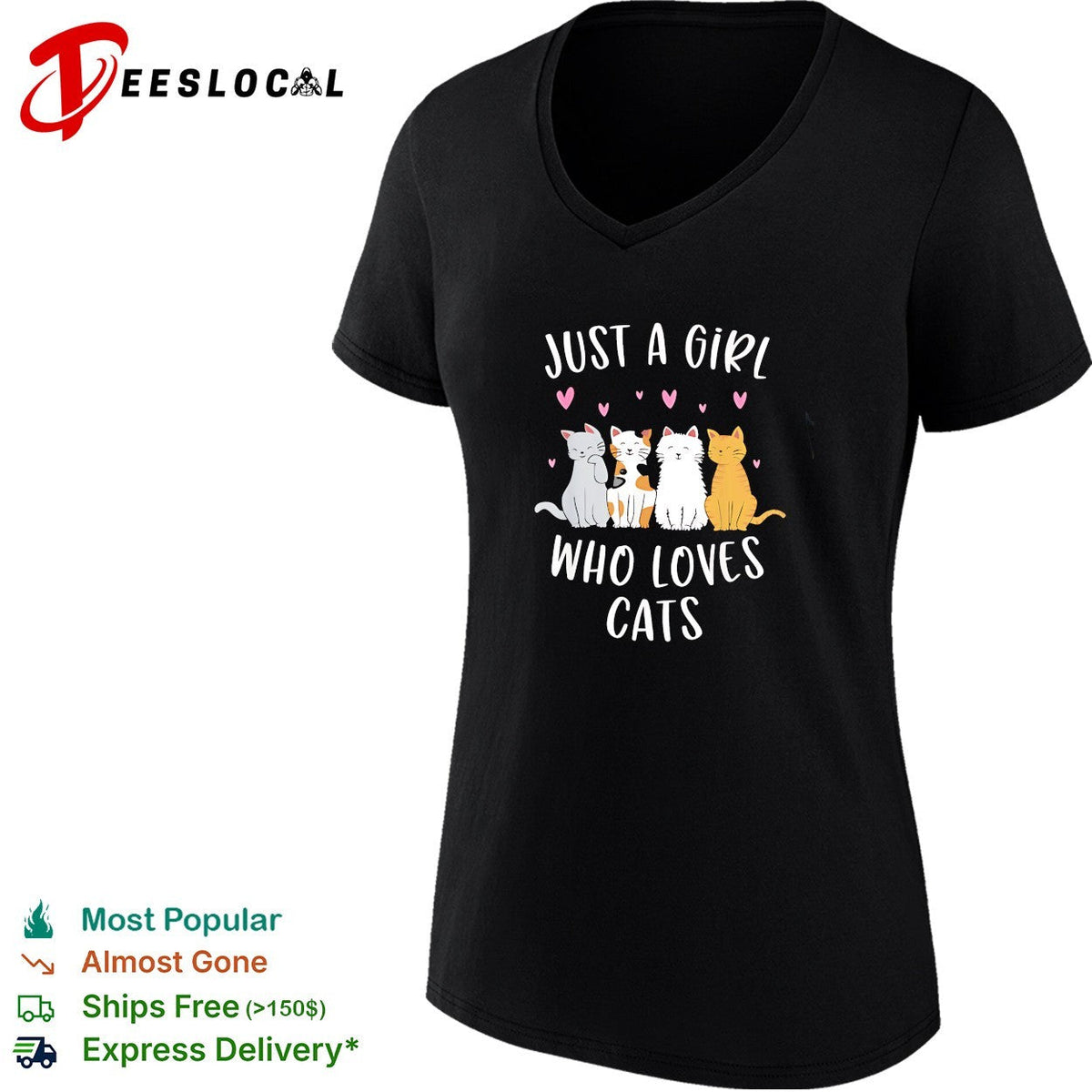 Just a girl who loves cats cute cartoon three cats hearts shirt Unisex