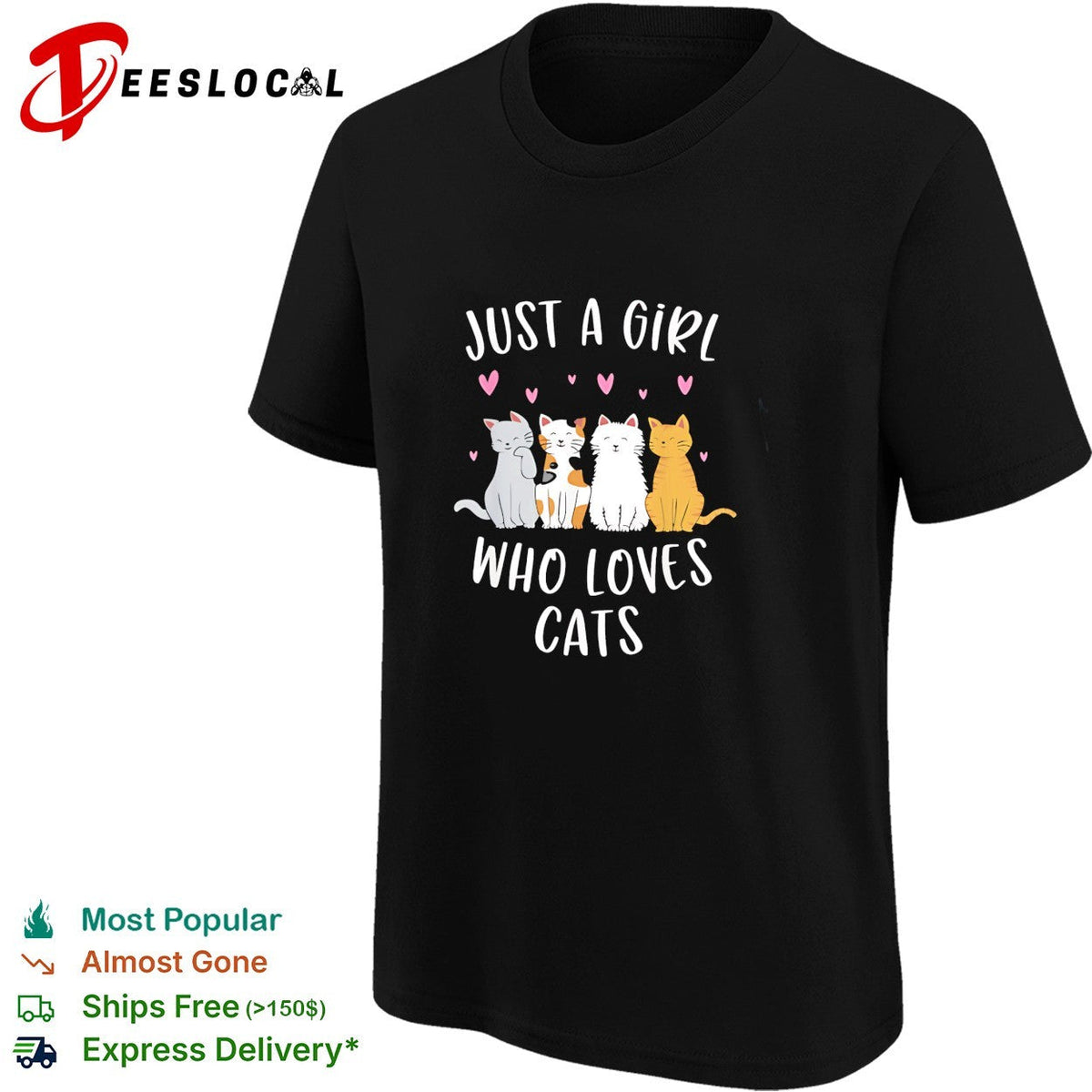 Just a girl who loves cats cute cartoon three cats hearts shirt Unisex