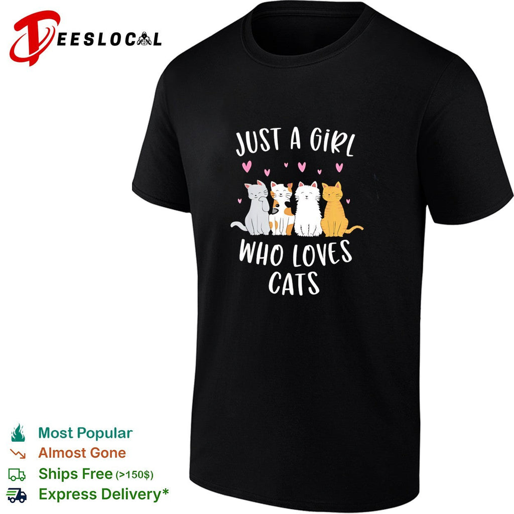 Just a girl who loves cats cute cartoon three cats hearts shirt Unisex