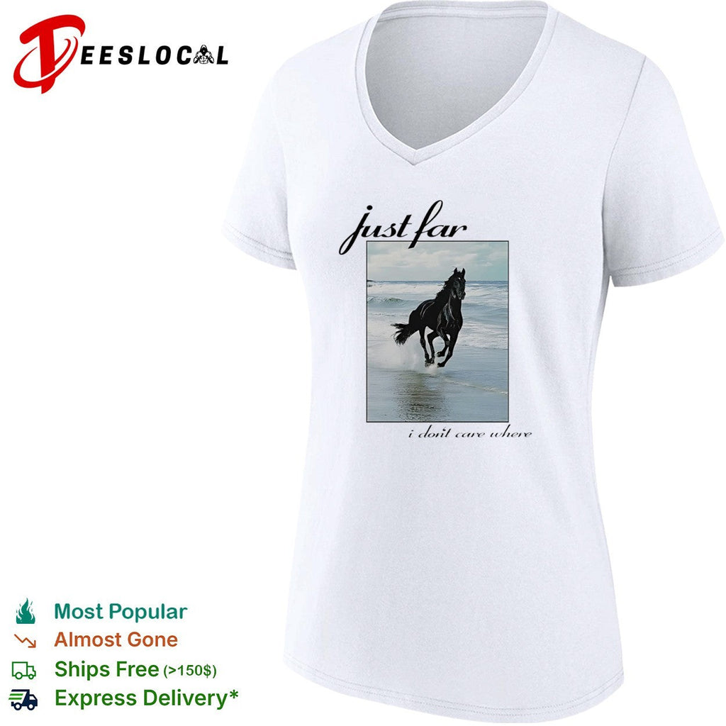 Just far I dont care where Black Horse Running on Beach Artistic Equestrian shirt Unisex