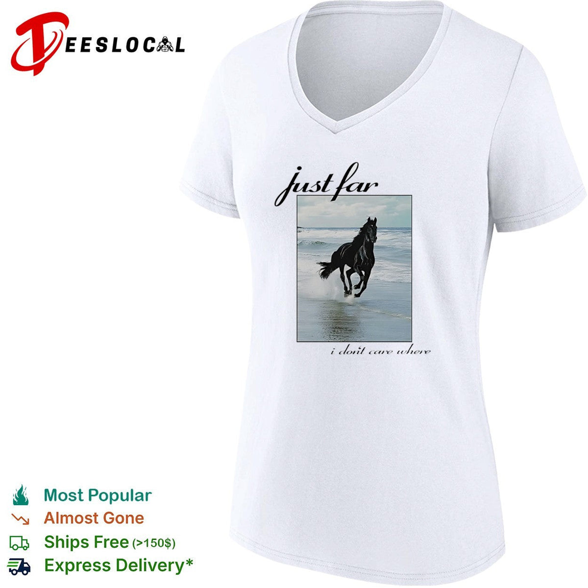Just far I dont care where Black Horse Running on Beach Artistic Equestrian shirt Unisex