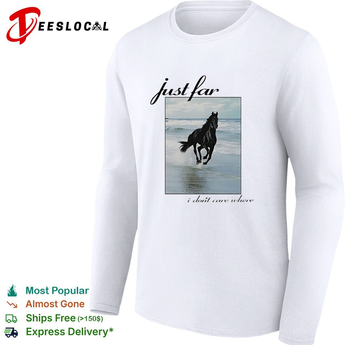 Just far I dont care where Black Horse Running on Beach Artistic Equestrian shirt Unisex