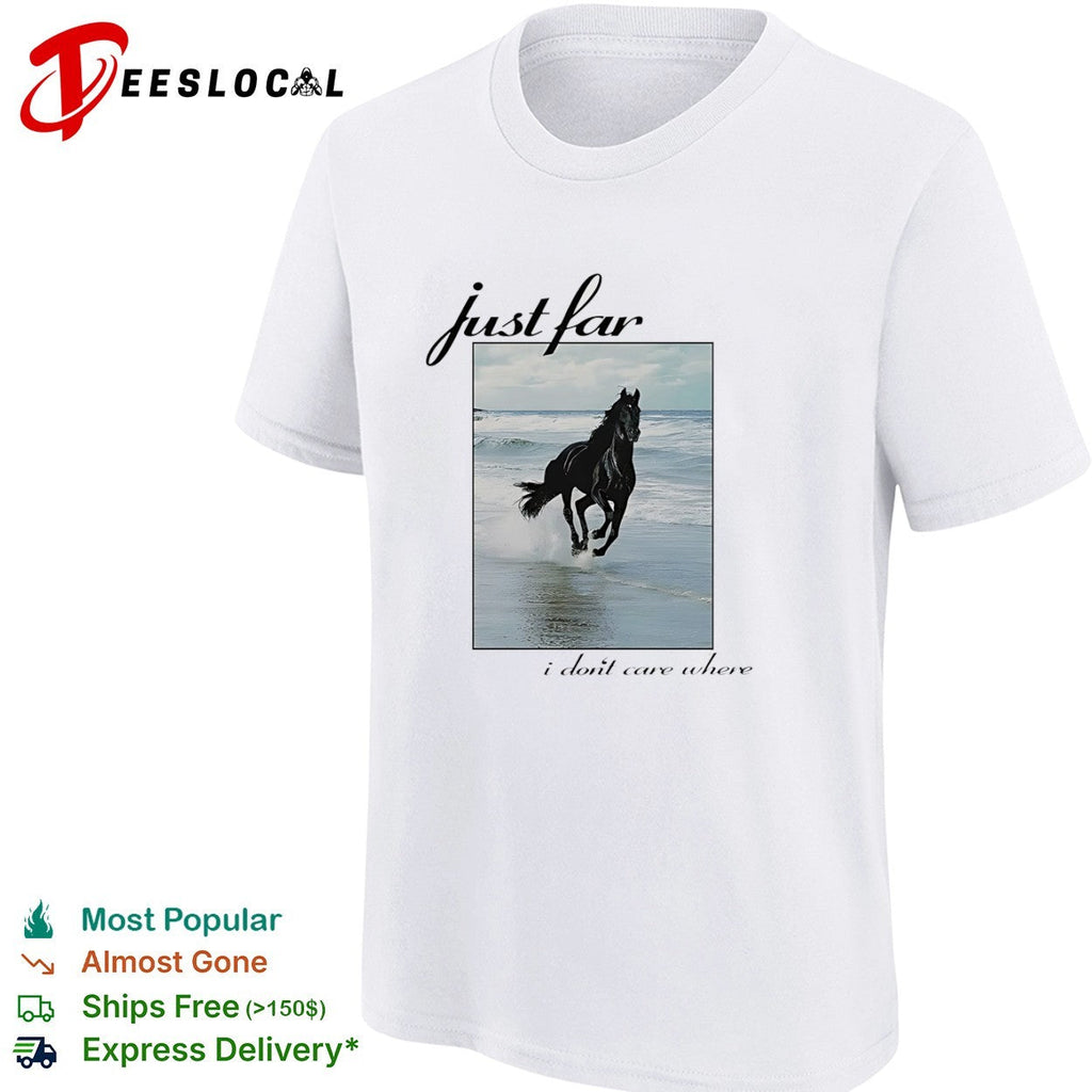 Just far I dont care where Black Horse Running on Beach Artistic Equestrian shirt Unisex