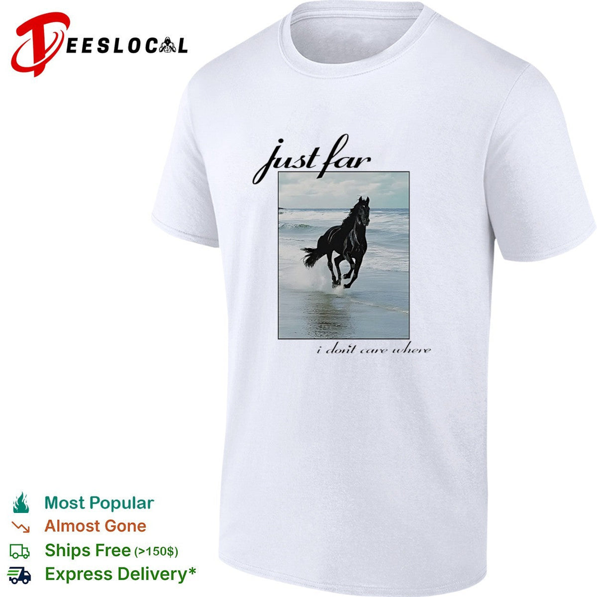 Just far I dont care where Black Horse Running on Beach Artistic Equestrian shirt Unisex