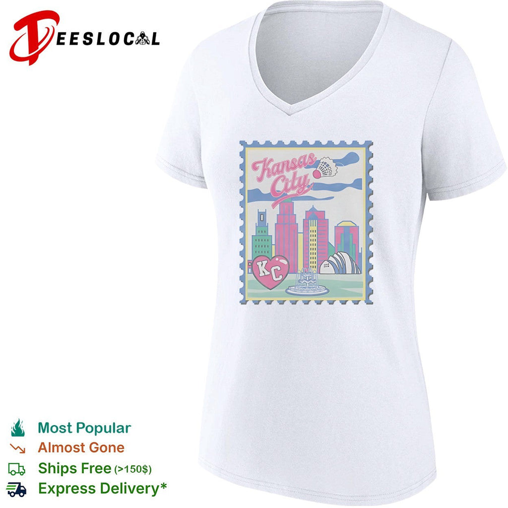 Kansas City Heart KC Badminton Shuttlecock Skyline City Landmarks Postage Stamp shirt Unisex