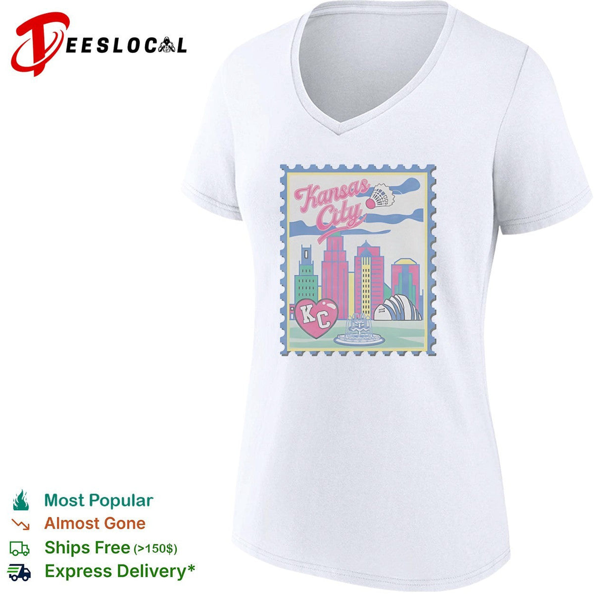 Kansas City Heart KC Badminton Shuttlecock Skyline City Landmarks Postage Stamp shirt Unisex