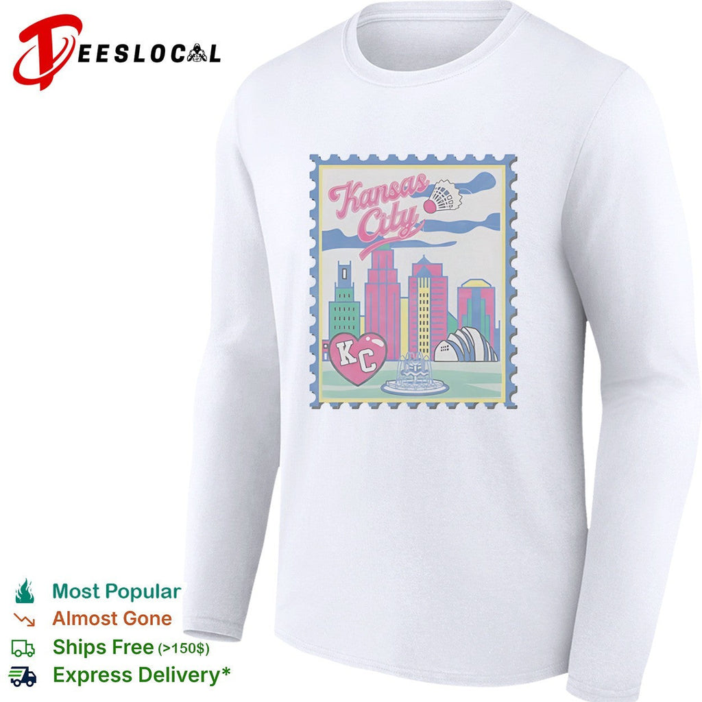 Kansas City Heart KC Badminton Shuttlecock Skyline City Landmarks Postage Stamp shirt Unisex