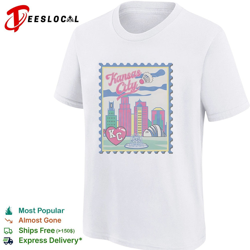 Kansas City Heart KC Badminton Shuttlecock Skyline City Landmarks Postage Stamp shirt Unisex