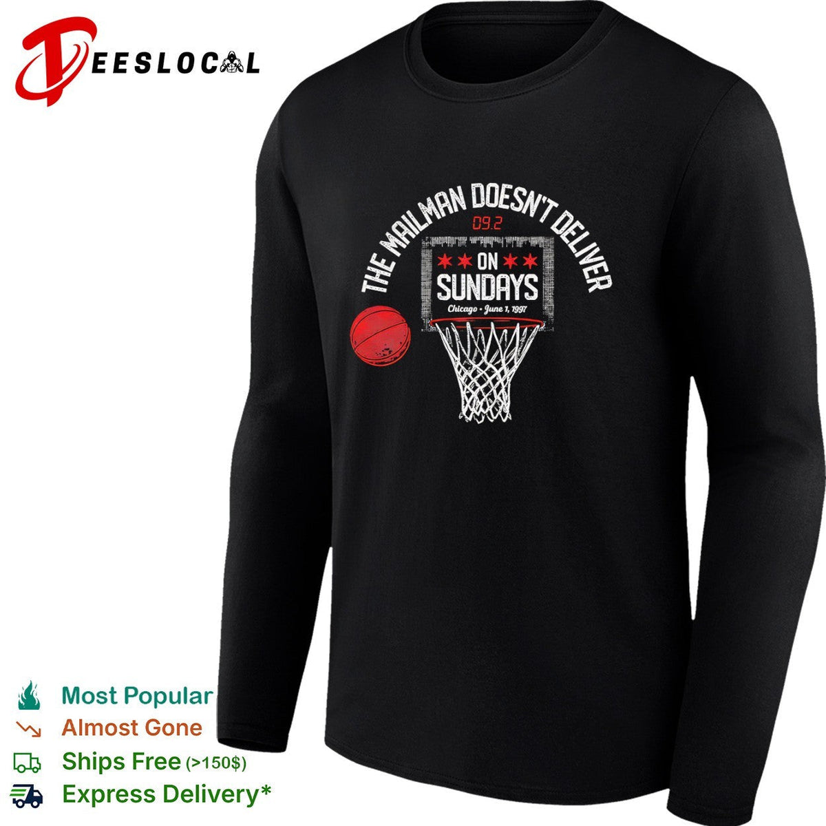 Karl Malone Chicago Bulls NBA The Mailman Doesn’t Deliver on Sundays 1997 shirt Unisex