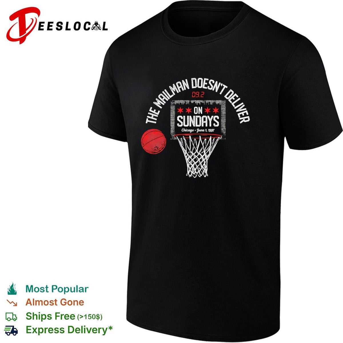 Karl Malone Chicago Bulls NBA The Mailman Doesn’t Deliver on Sundays 1997 shirt Unisex