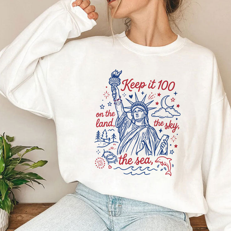 Keep It 100 On The Land The Sky The Sea 4th Of July Patriotic T Shirt Unisex