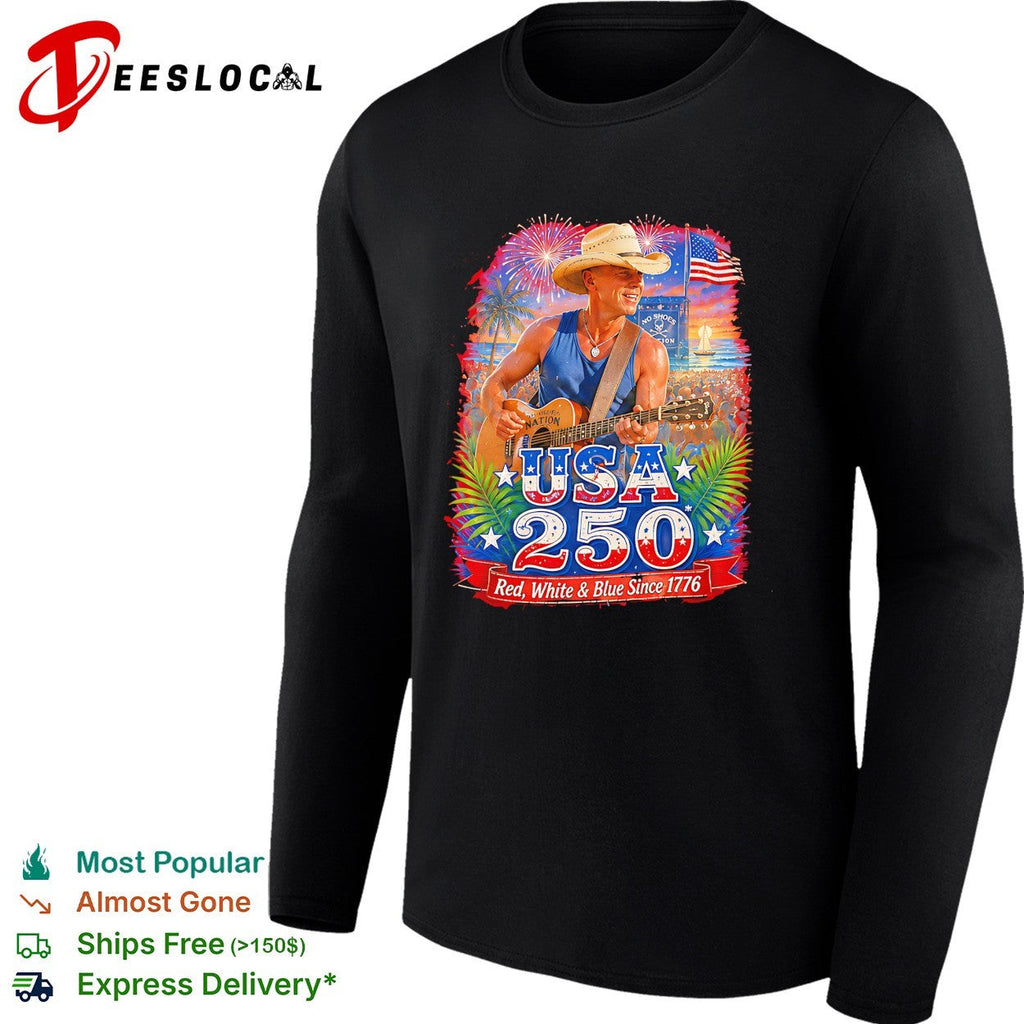Kenny Chesney Cowboy guitarist red white and blue since 1776 fireworks poster shirt Unisex