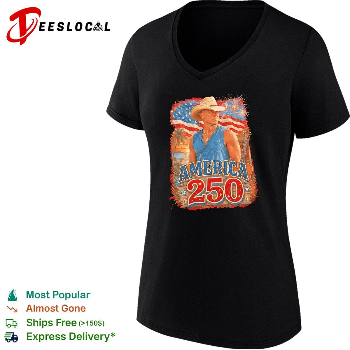 Kenny Chesney Cowboy hat silhouette America 250th fireworks flag poster shirt Unisex