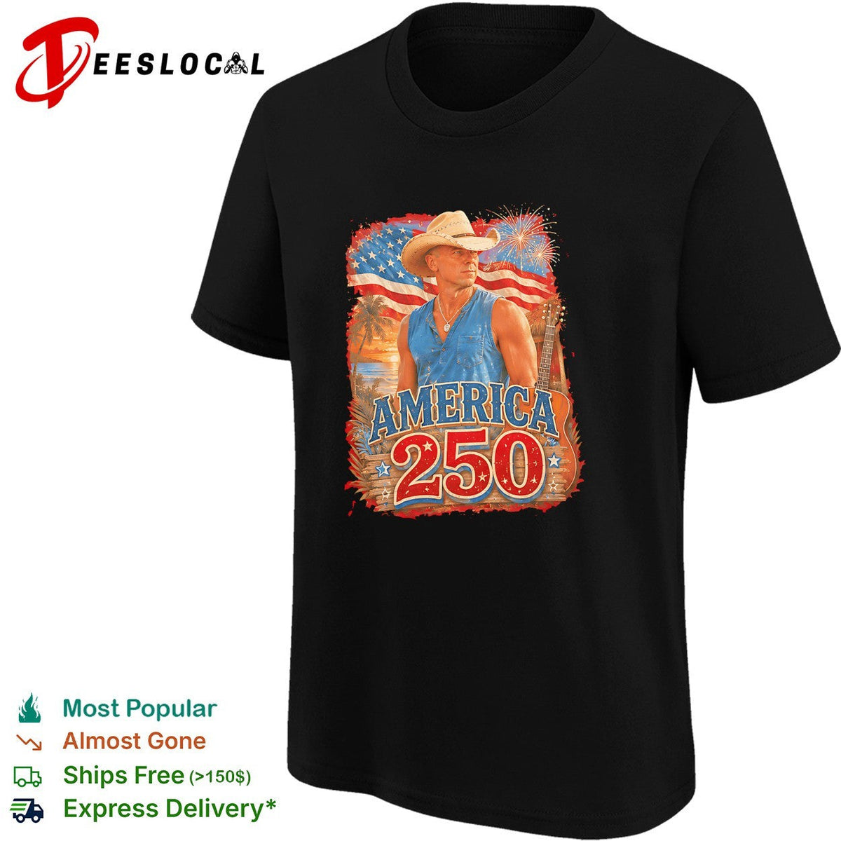 Kenny Chesney Cowboy hat silhouette America 250th fireworks flag poster shirt Unisex