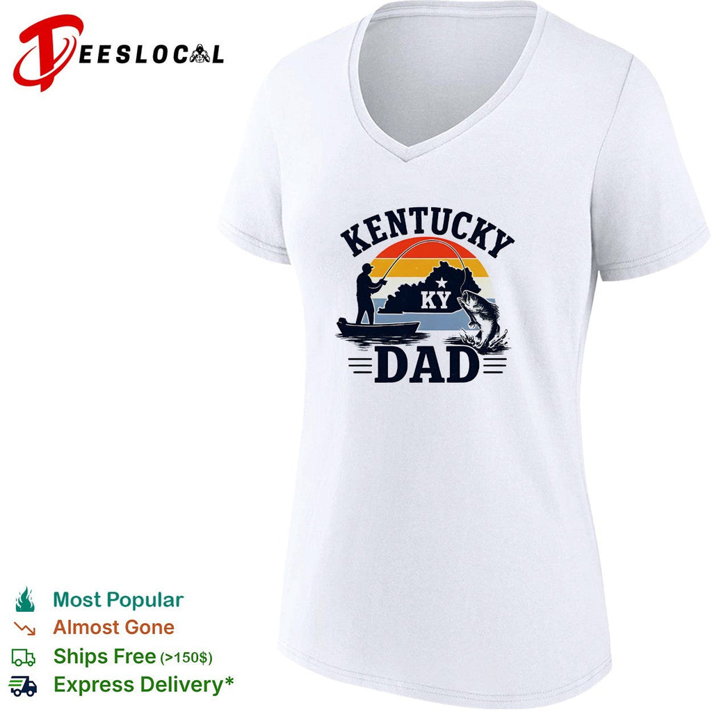 Kentucky Dad fishing retro sunset state silhouette shirt Unisex