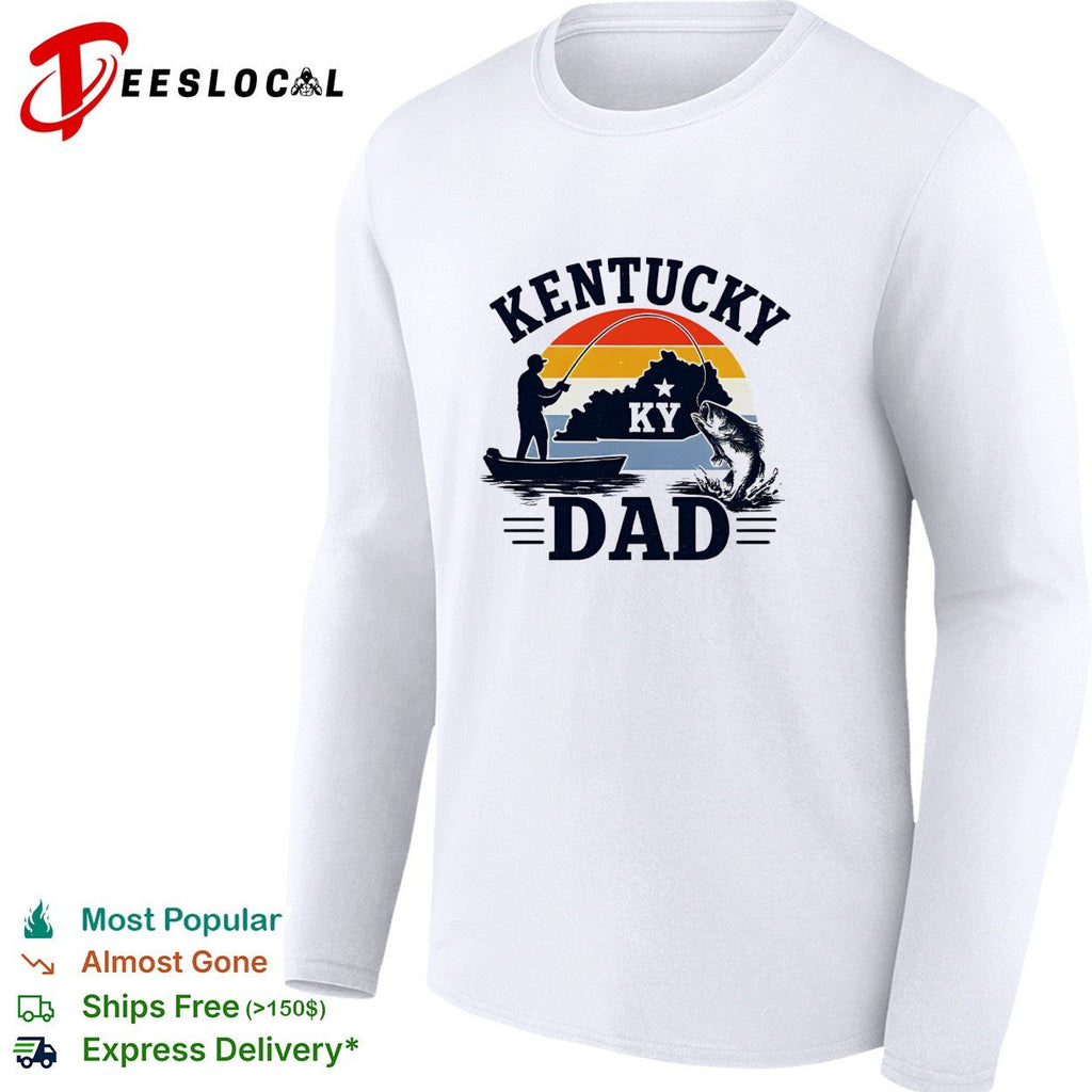 Kentucky Dad fishing retro sunset state silhouette shirt Unisex