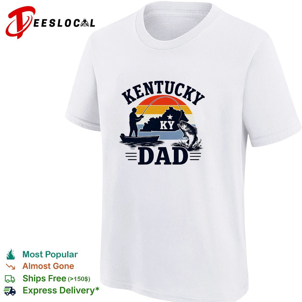 Kentucky Dad fishing retro sunset state silhouette shirt Unisex