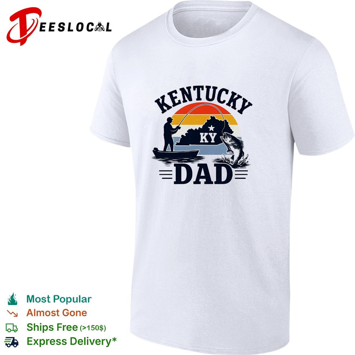 Kentucky Dad fishing retro sunset state silhouette shirt Unisex
