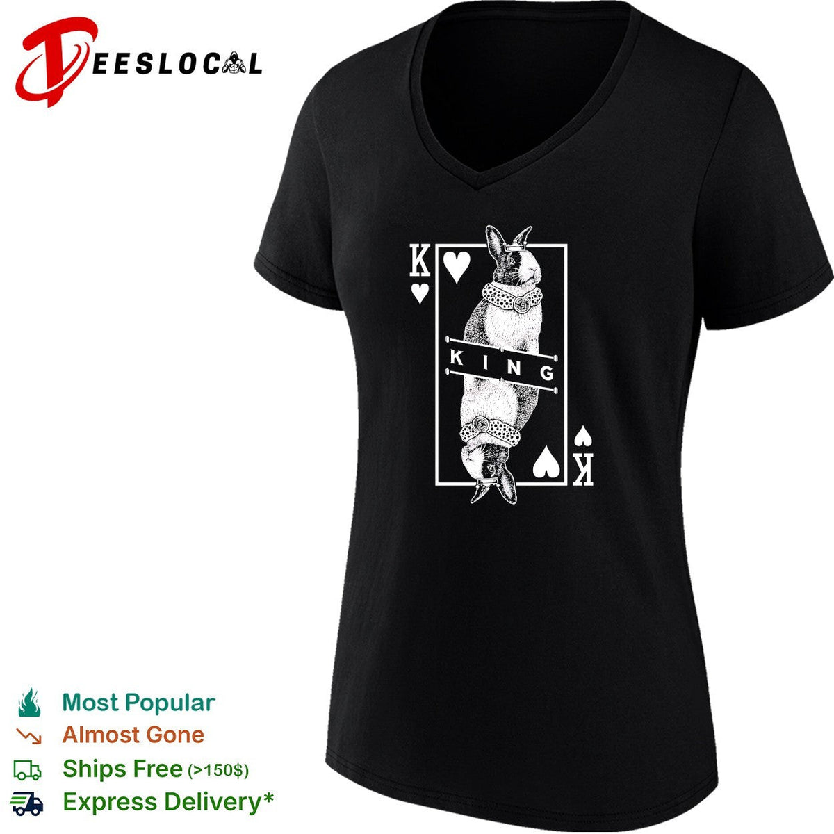 King of Hearts Rabbit Playing Card Deck Illustration White Text Graphic shirt Unisex