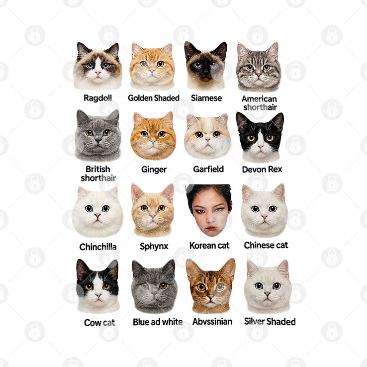 Kpop Cat Breed Chart Jennie Blackpink Meme T Shirt Unisex