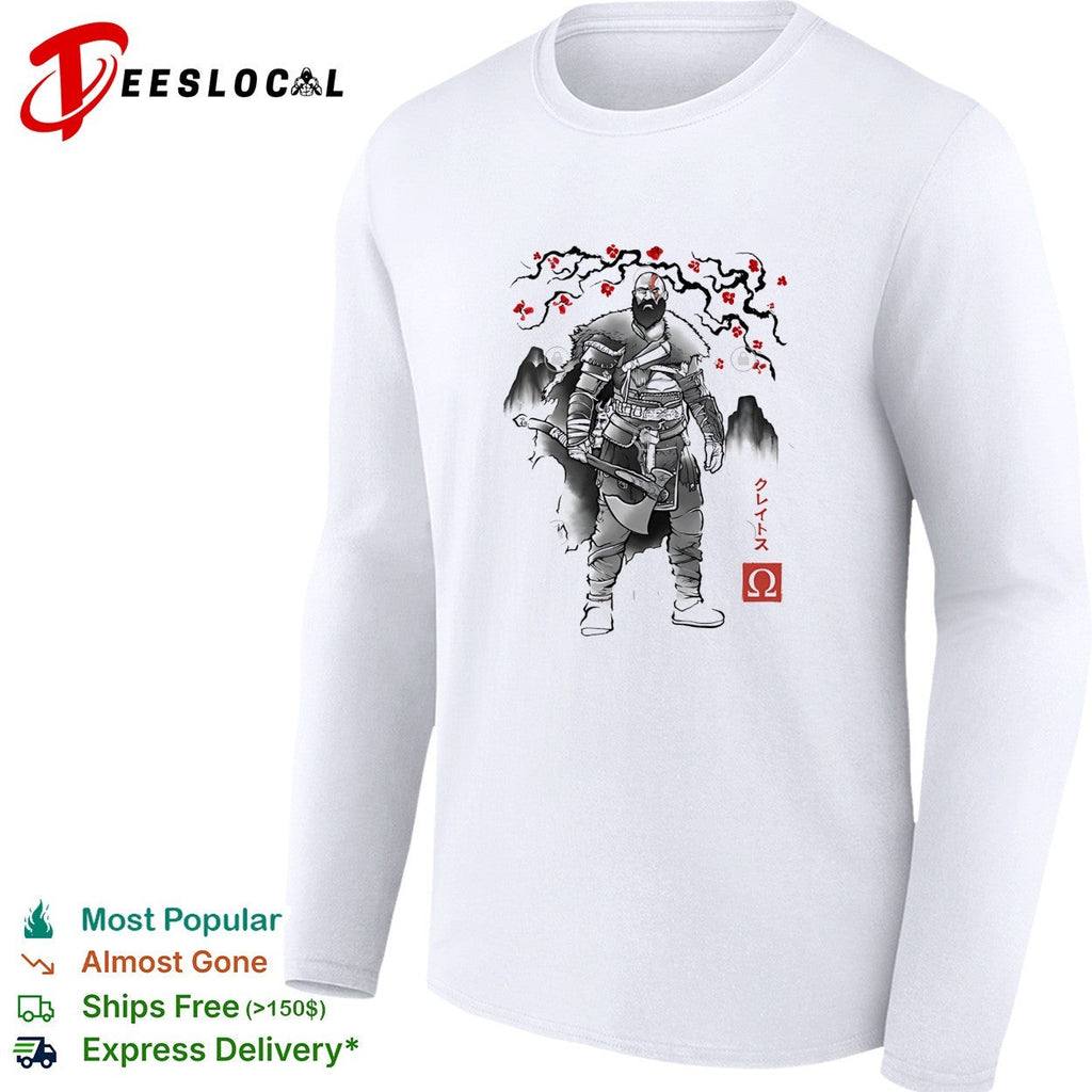Kratos God of War Japanese sumi-e ink cherry blossom art shirt Unisex