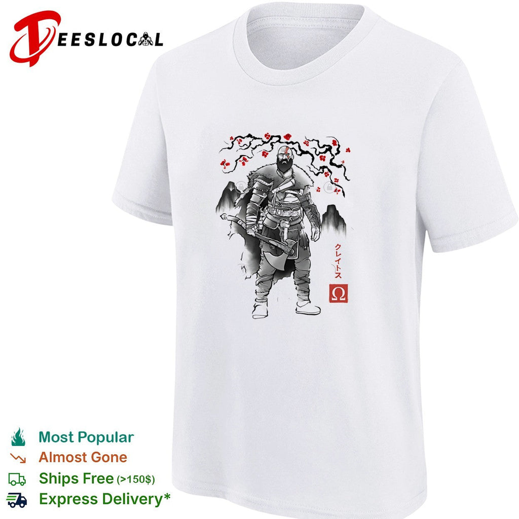 Kratos God of War Japanese sumi-e ink cherry blossom art shirt Unisex