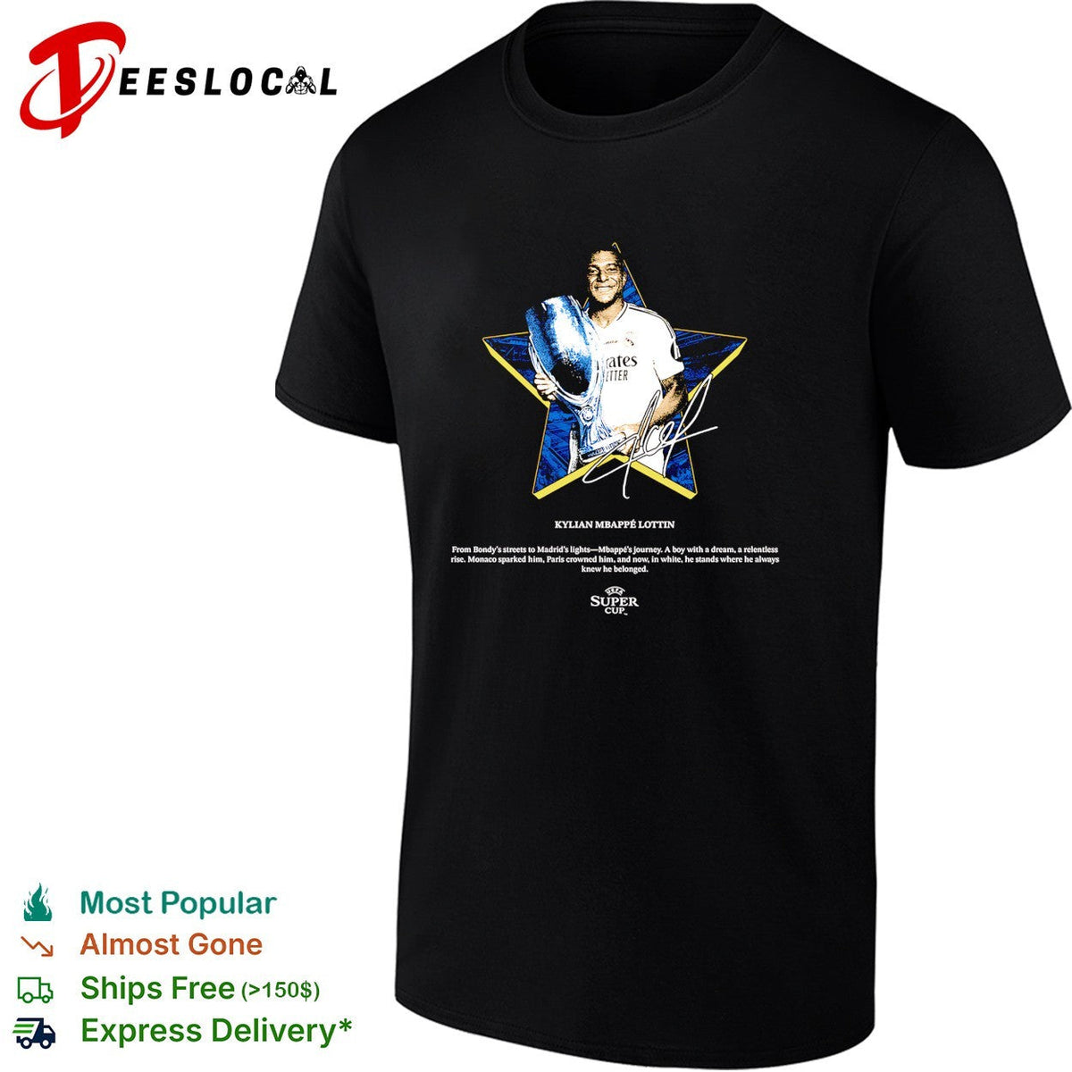 Kylian Mbappe Lottin Real Madrid UEFA super cup signature shirt Unisex