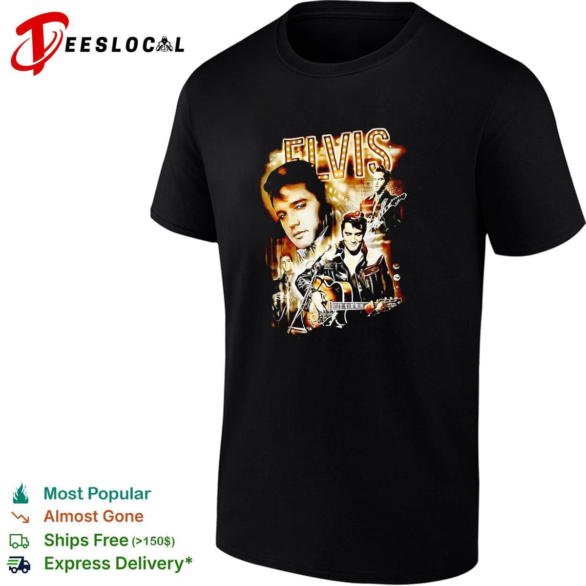 Elvis Presley portrait photo collage live concert stage lights graphic shirt Unisex