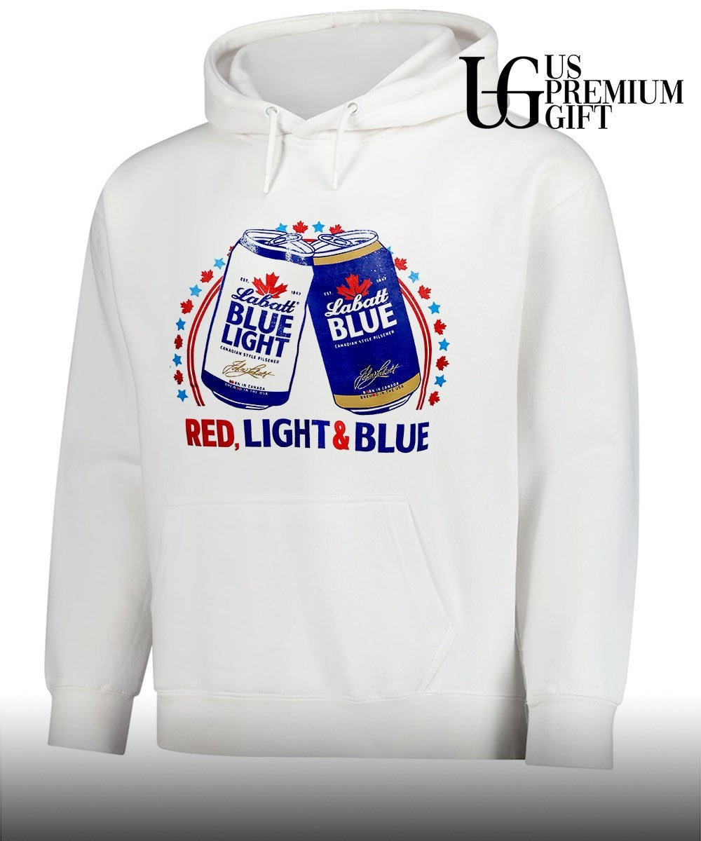 Labatt Blue Light Canadian style pilsner John Labatt born in Canada brewed in the USA Red Light and Blue shirt