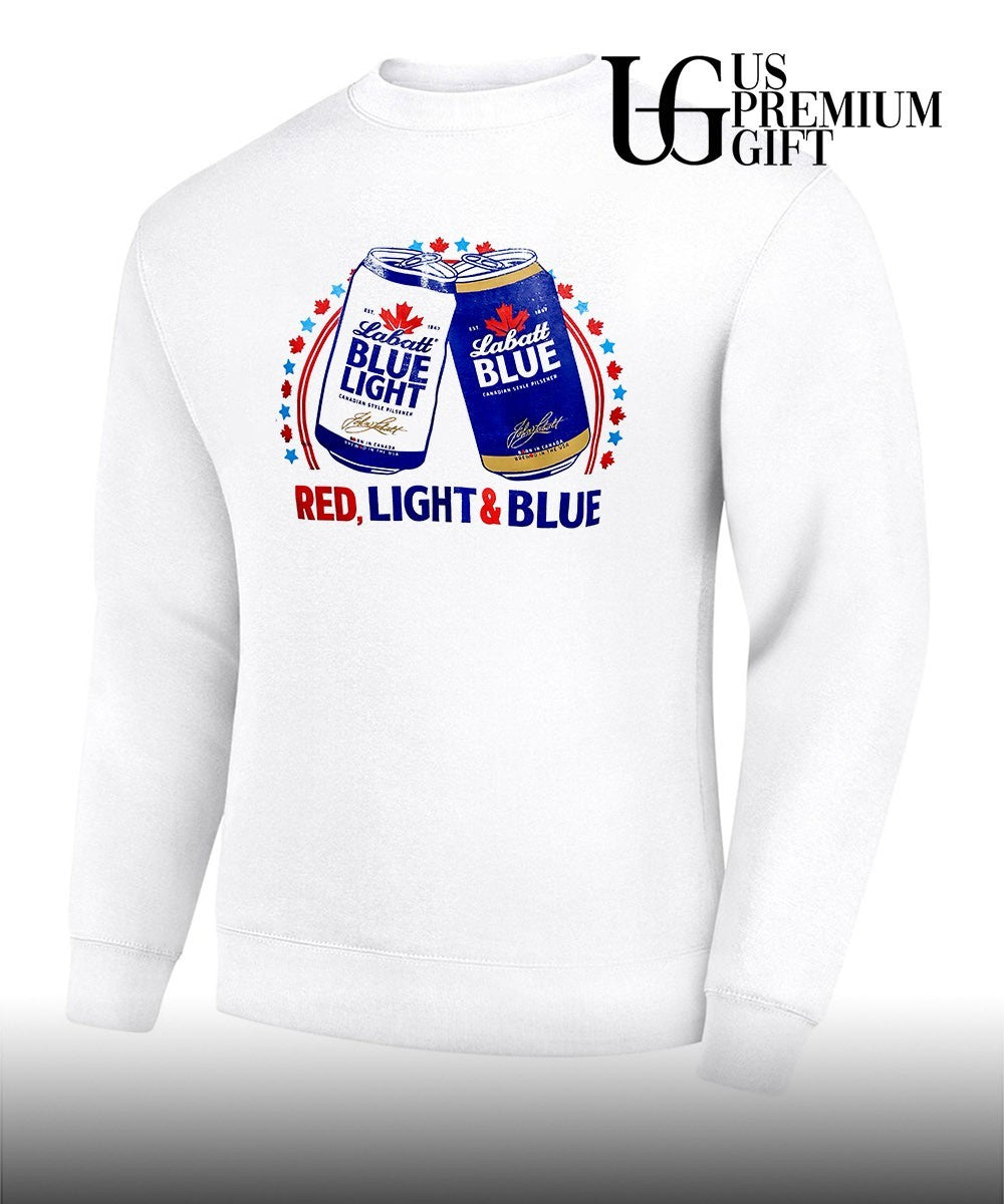 Labatt Blue Light Canadian style pilsner John Labatt born in Canada brewed in the USA Red Light and Blue shirt