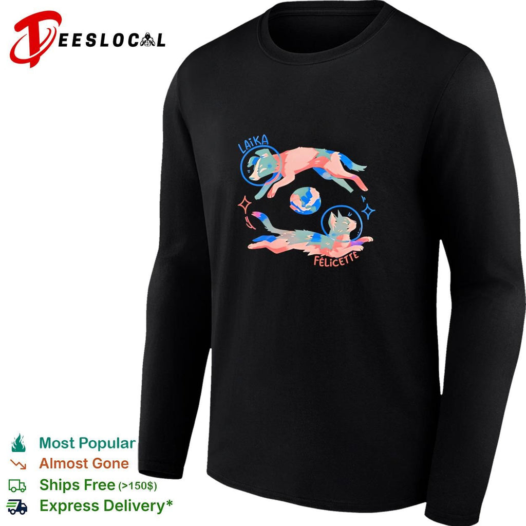 Laika and Felicette space animals astronaut helmets colorful art shirt Unisex