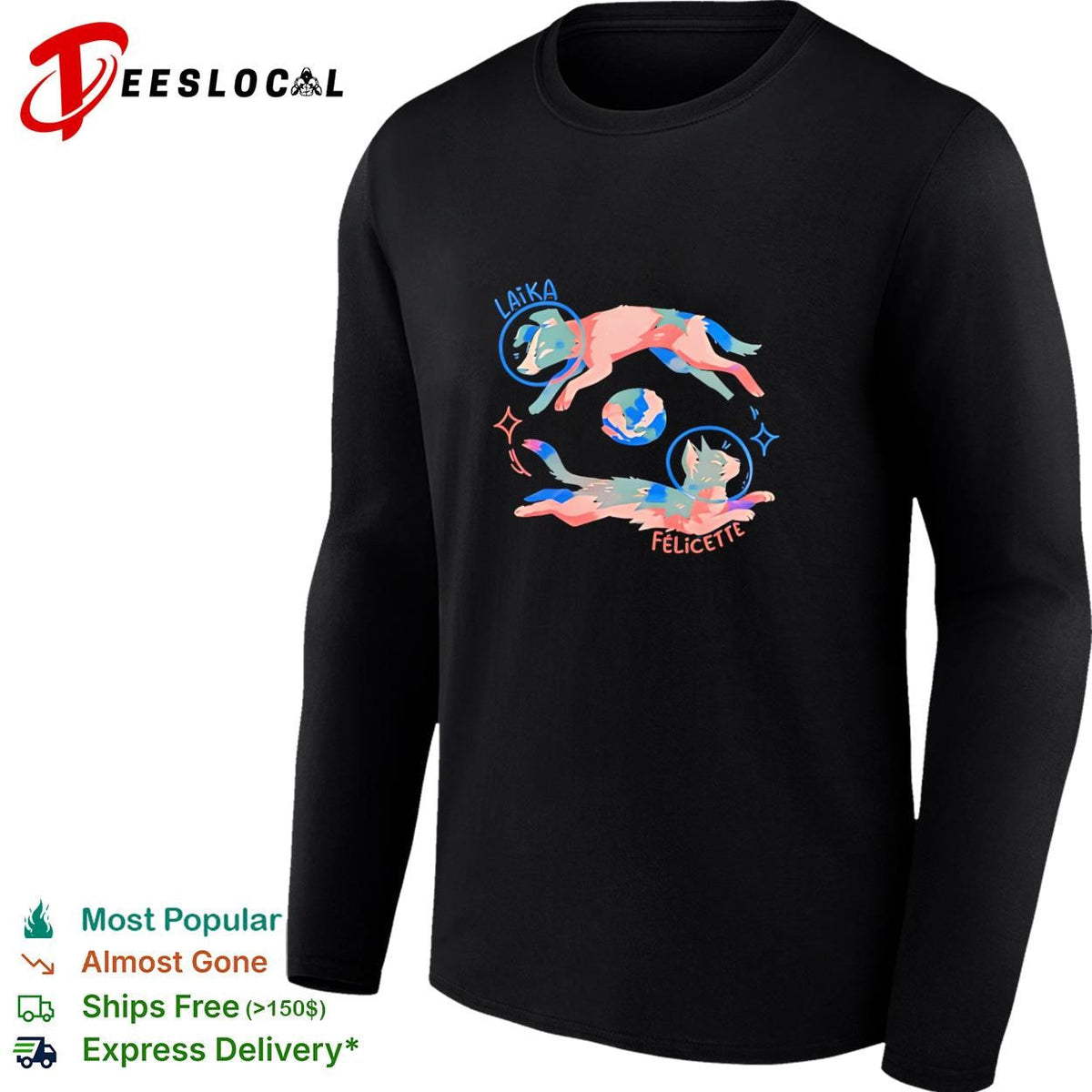 Laika and Felicette space animals astronaut helmets colorful art shirt Unisex