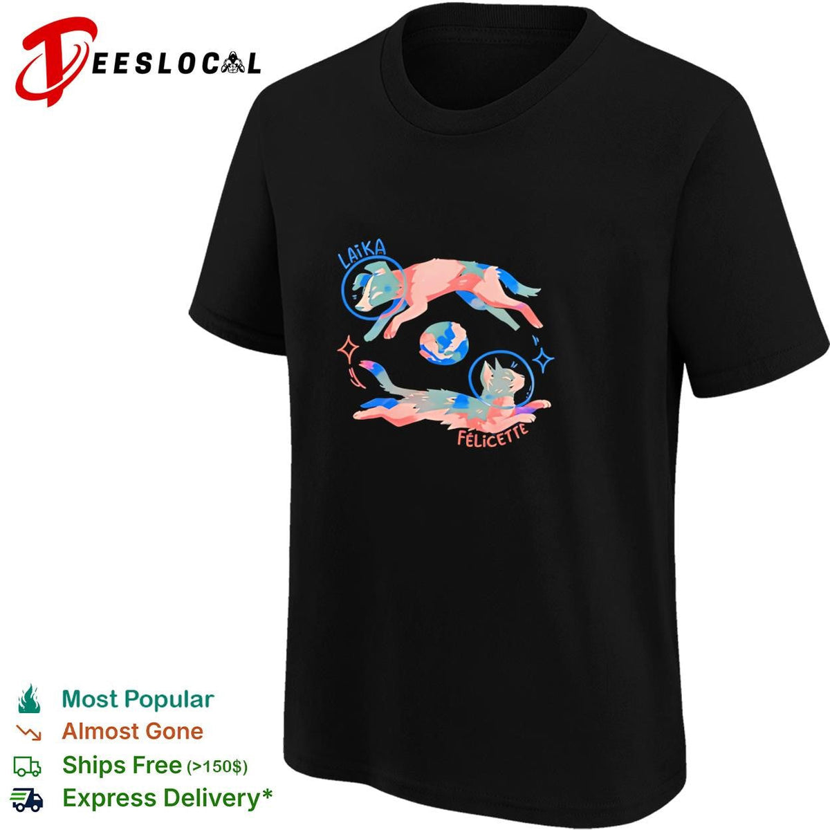 Laika and Felicette space animals astronaut helmets colorful art shirt Unisex