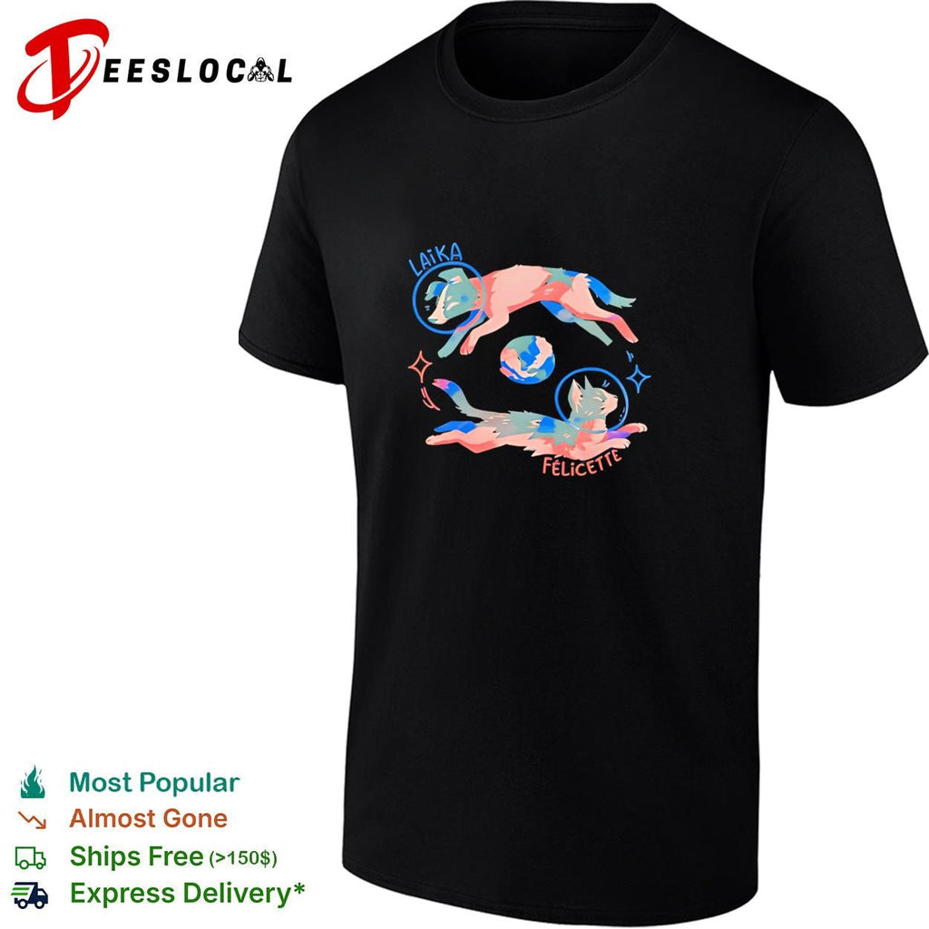 Laika and Felicette space animals astronaut helmets colorful art shirt Unisex