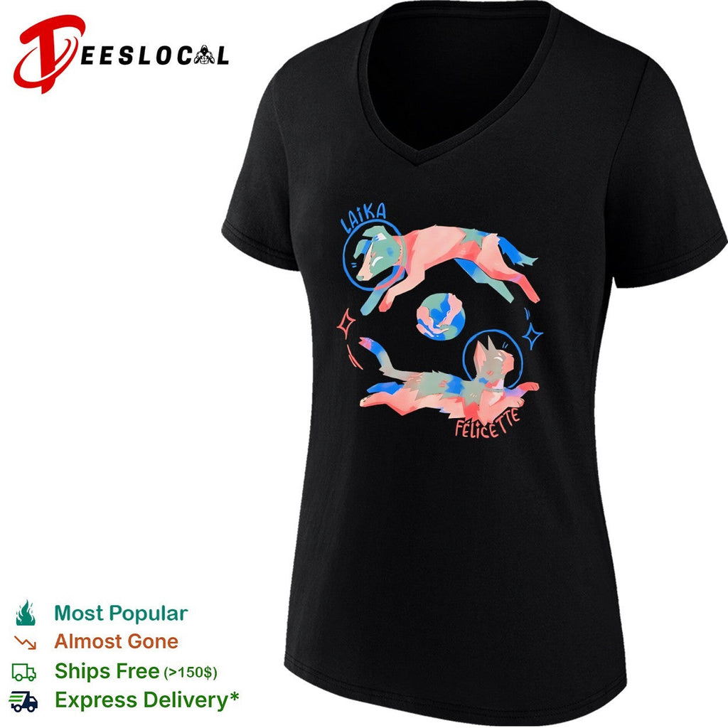 Laika and Felicette space animals planet earth universe cosmic star travel shirt Unisex