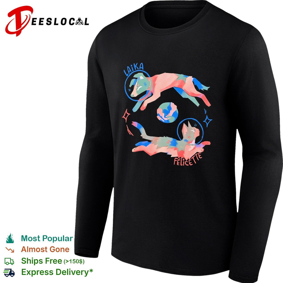 Laika and Felicette space animals planet earth universe cosmic star travel shirt Unisex