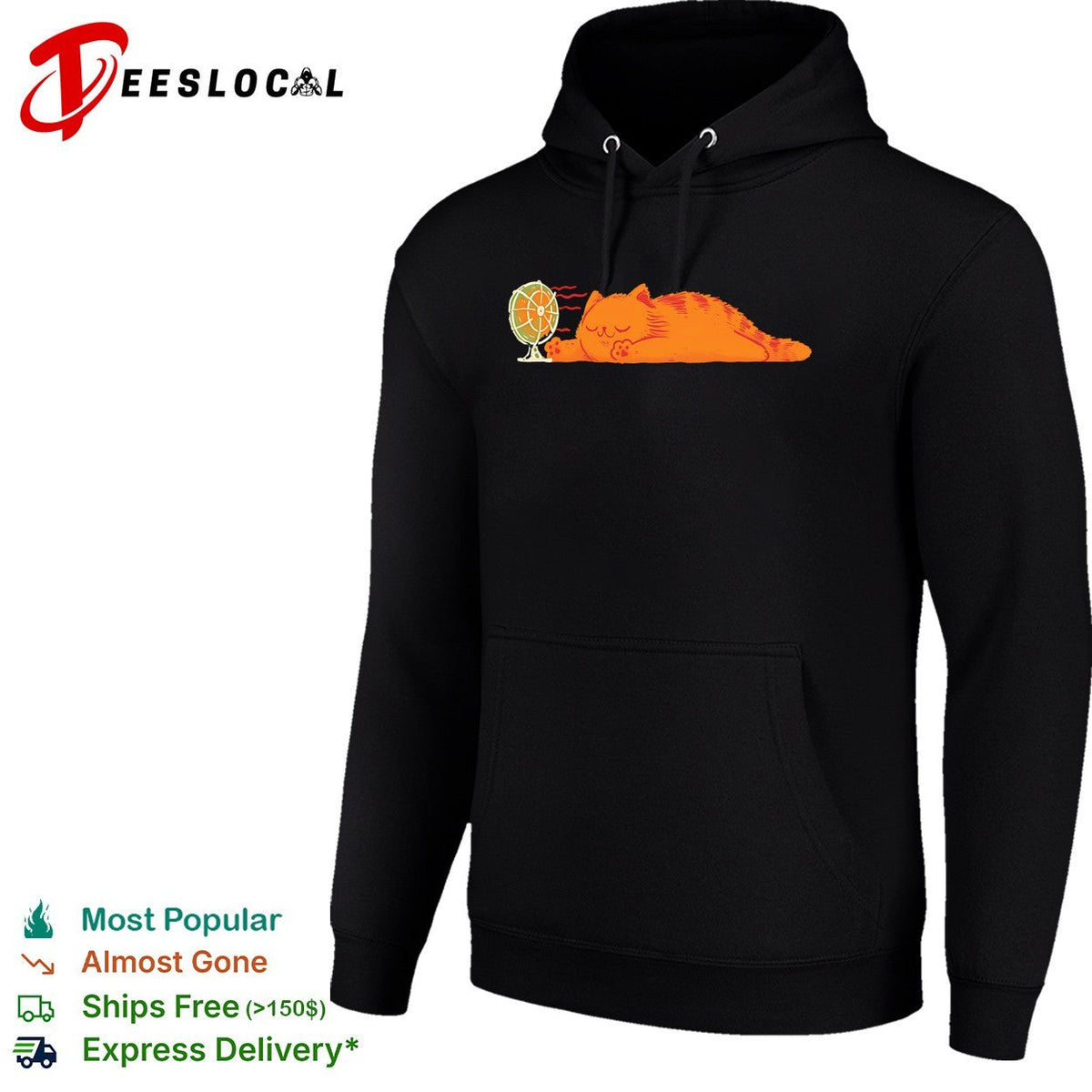 Lazy orange cat sleeping next to fan summer heat humor shirt Unisex
