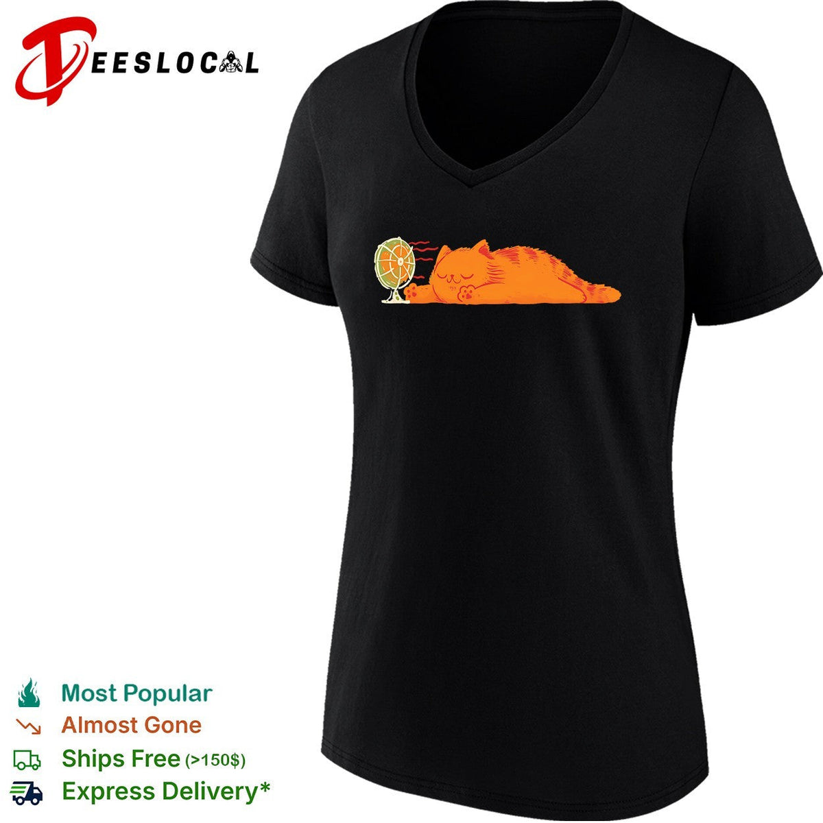 Lazy orange cat sleeping next to fan summer heat humor shirt Unisex