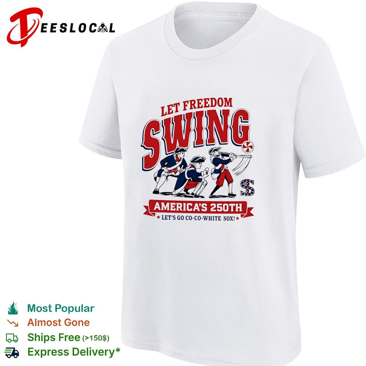 Let freedom swing colonial baseball players America’s 250th flag poster shirt Unisex