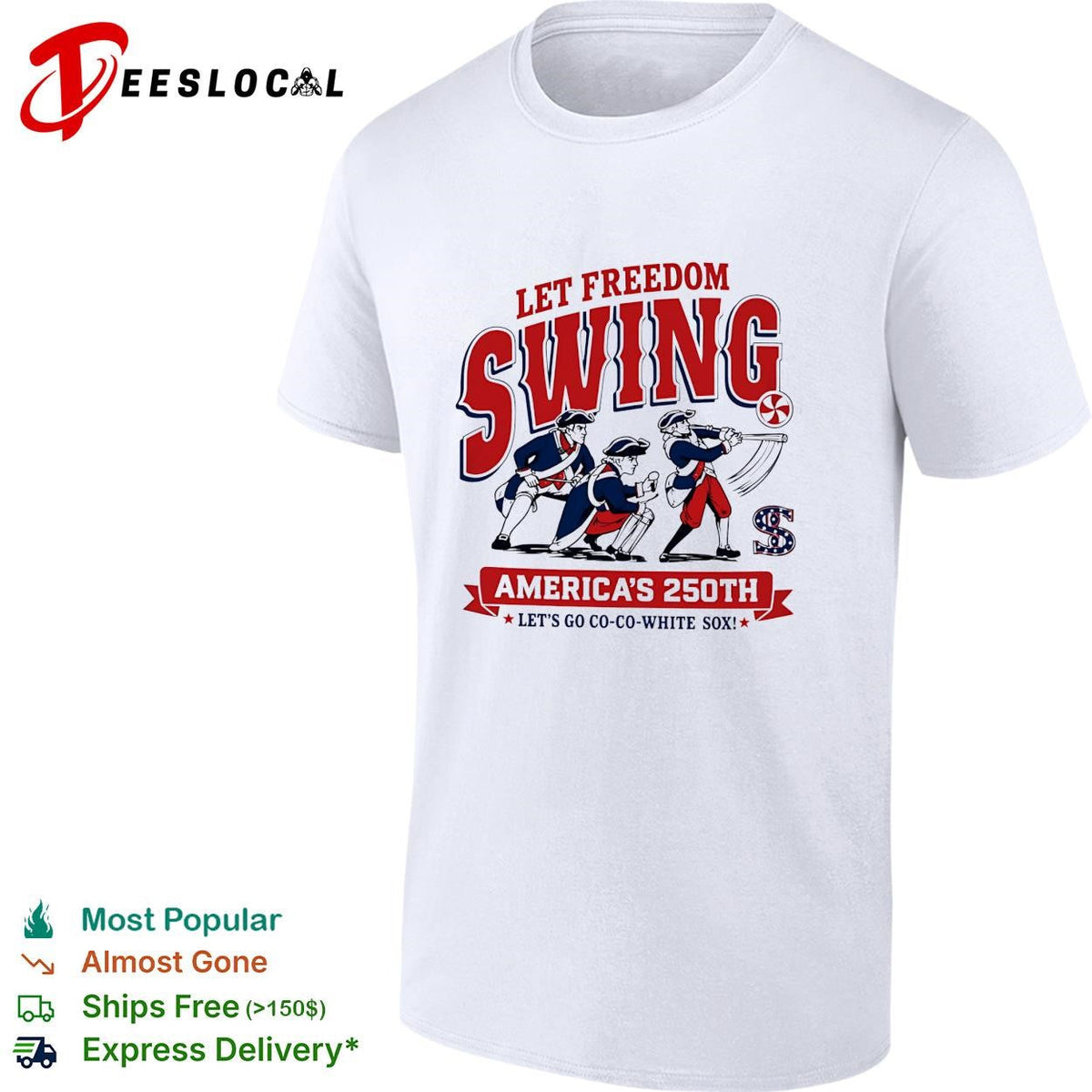 Let freedom swing colonial baseball players America’s 250th flag poster shirt Unisex